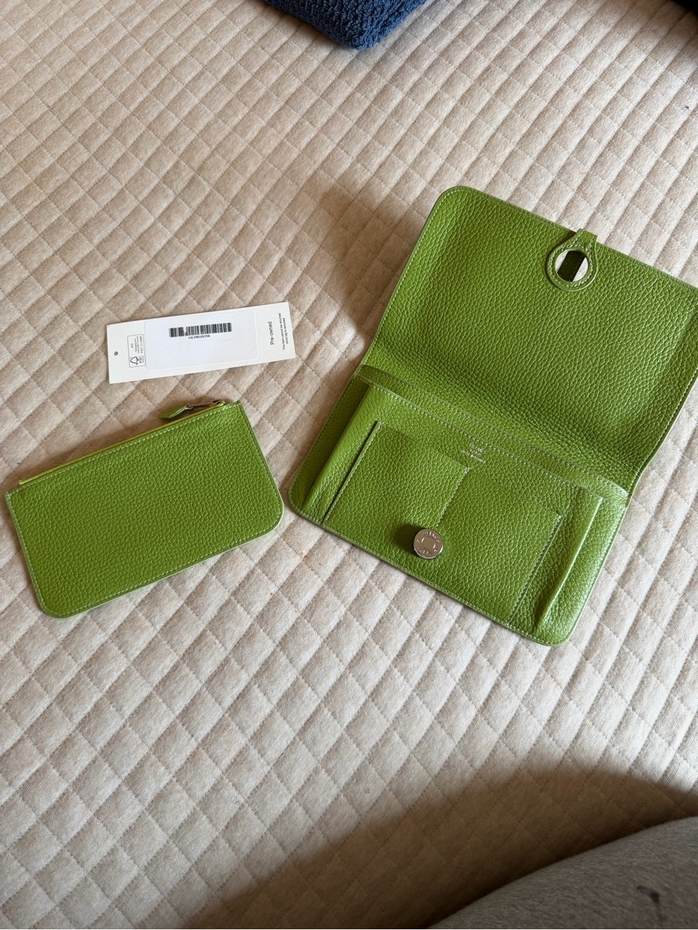 Hermes Green Leather Wallet and Zip Pouch